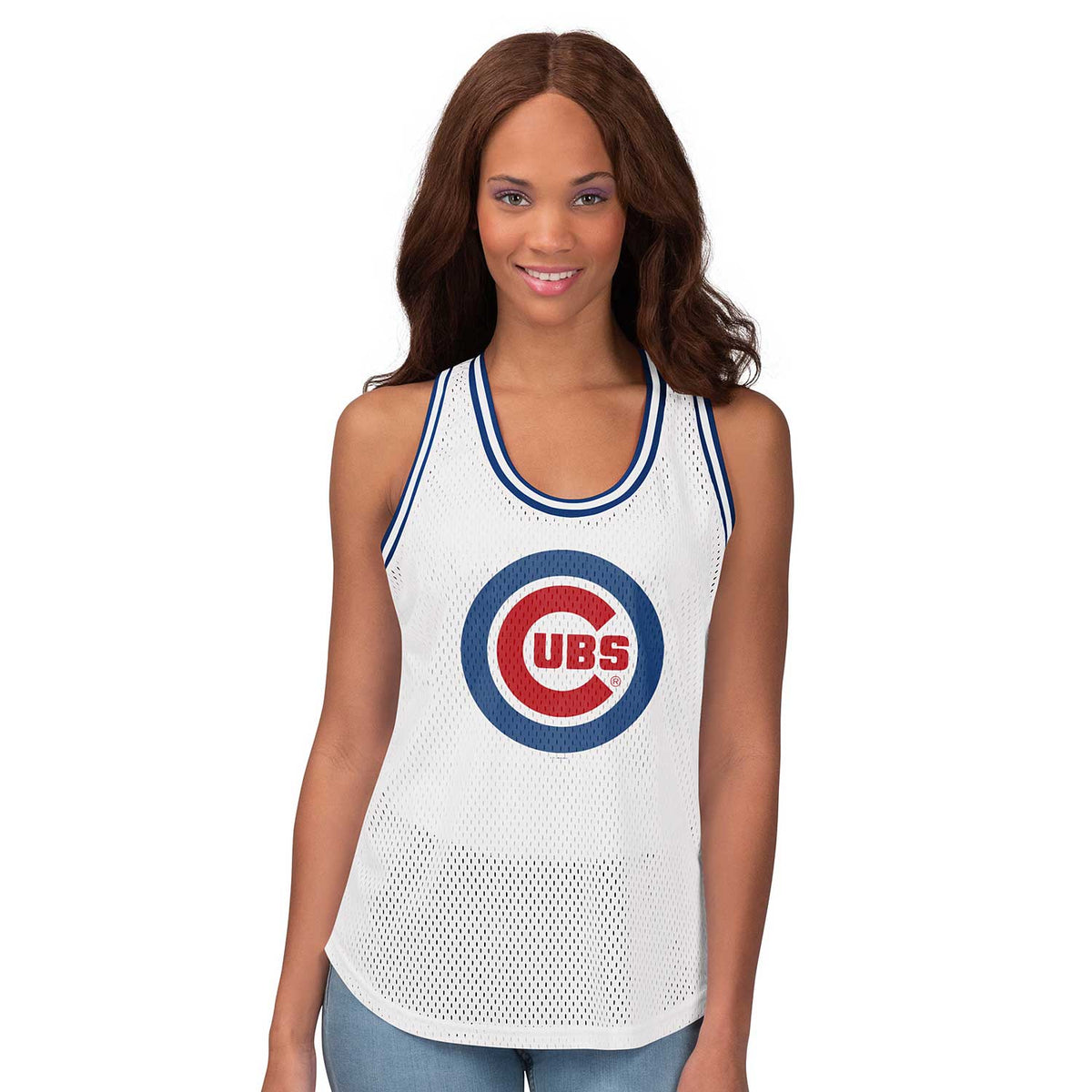 Chicago Cubs Pinstripe Bullseye Jersey Tank w/ Red/Royal Binding