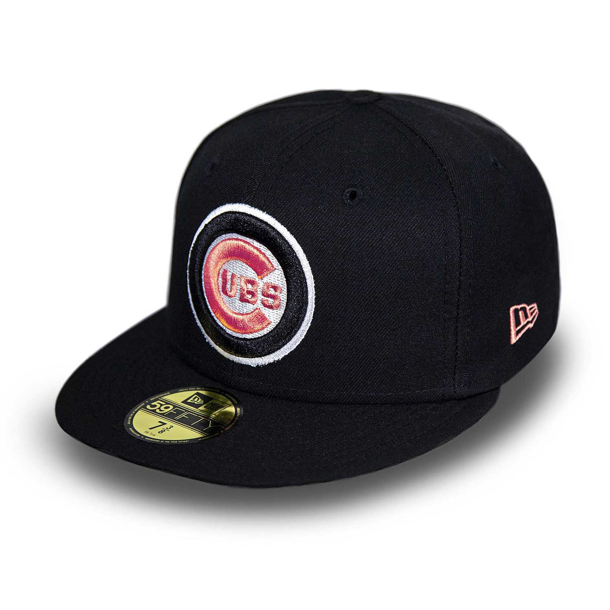 Chicago Cubs Black & Peach Bullseye 59FIFTY Fitted Cap 7 1/2 = 23 1/2 in = 59.7 cm