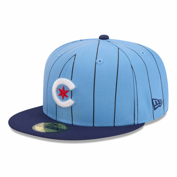 Chicago Cubs Pinstripe Baby Blue City Connect 1876 Patch 5950 Fitted Cap