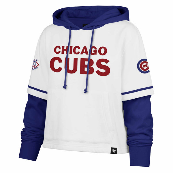 Chicago Cubs 47 Brand Women's White Trifecta Cropped Hooded Sweatshirt