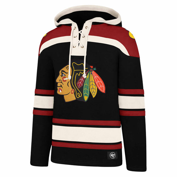 Chicago Blackhawks Jet Black Superior Lacer Hooded Sweatshirt