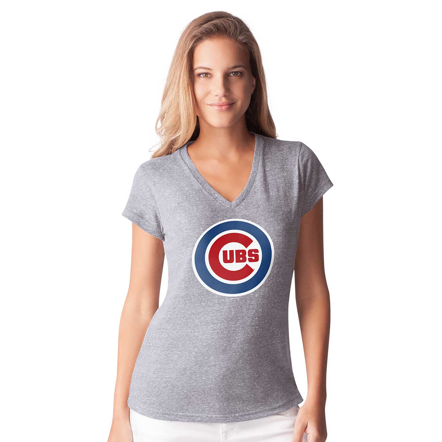 Chicago Cubs Ladies Grey Alumni Bullseye V-Neck T-Shirt – Wrigleyville  Sports