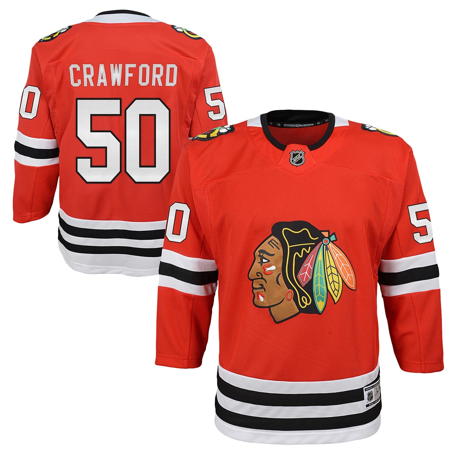 Reebok Chicago Blackhawks Corey Crawford Youth Red Premier Jersey w/ Authentic Lettering L/XL = 12-18