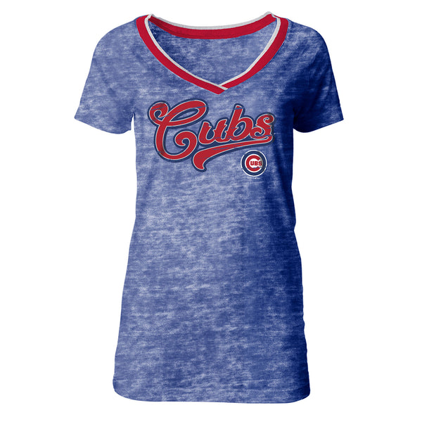 Chicago Cubs Ladies V-Neck Pinstripe Jersey Tee